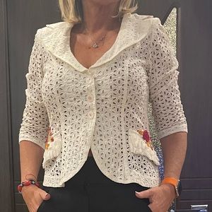 Fuego cotton eyelet embroidered white 3/4 sleeve jacket IT44 US8